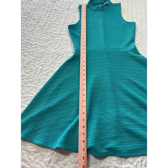 Decree Turquoise Knit Ribbed Fit & Flare Sleeveless High Neck Dress size small - Picture 2 of 7